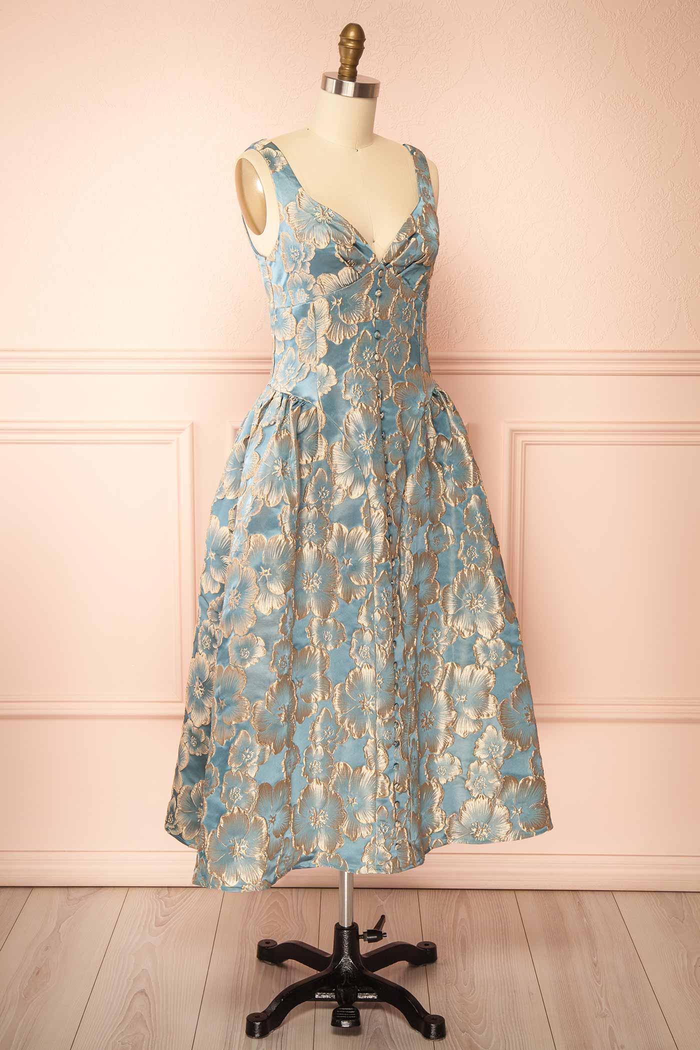 Liorin Blue Midi Floral Dress with Pockets | Boutique 1861 side