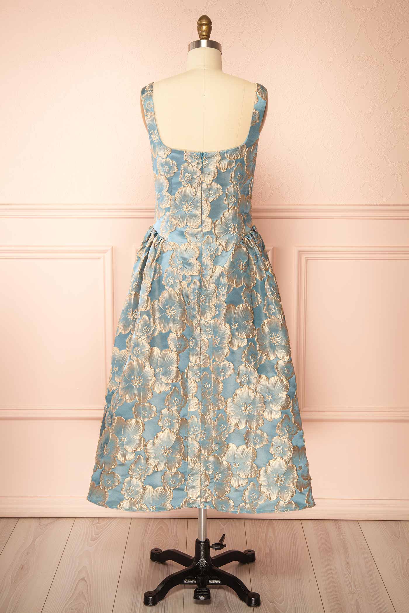 Liorin Blue Midi Floral Dress with Pockets | Boutique 1861 back