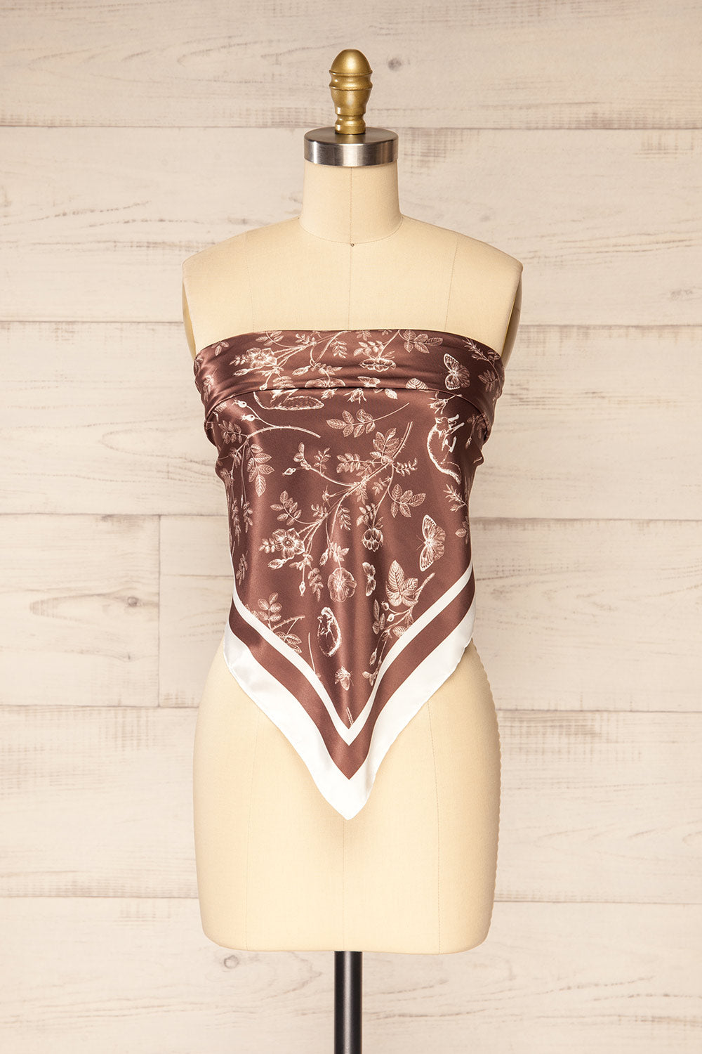 Lisieux Brown Satin Scarf w/ Forest Print | La petite garçonne top