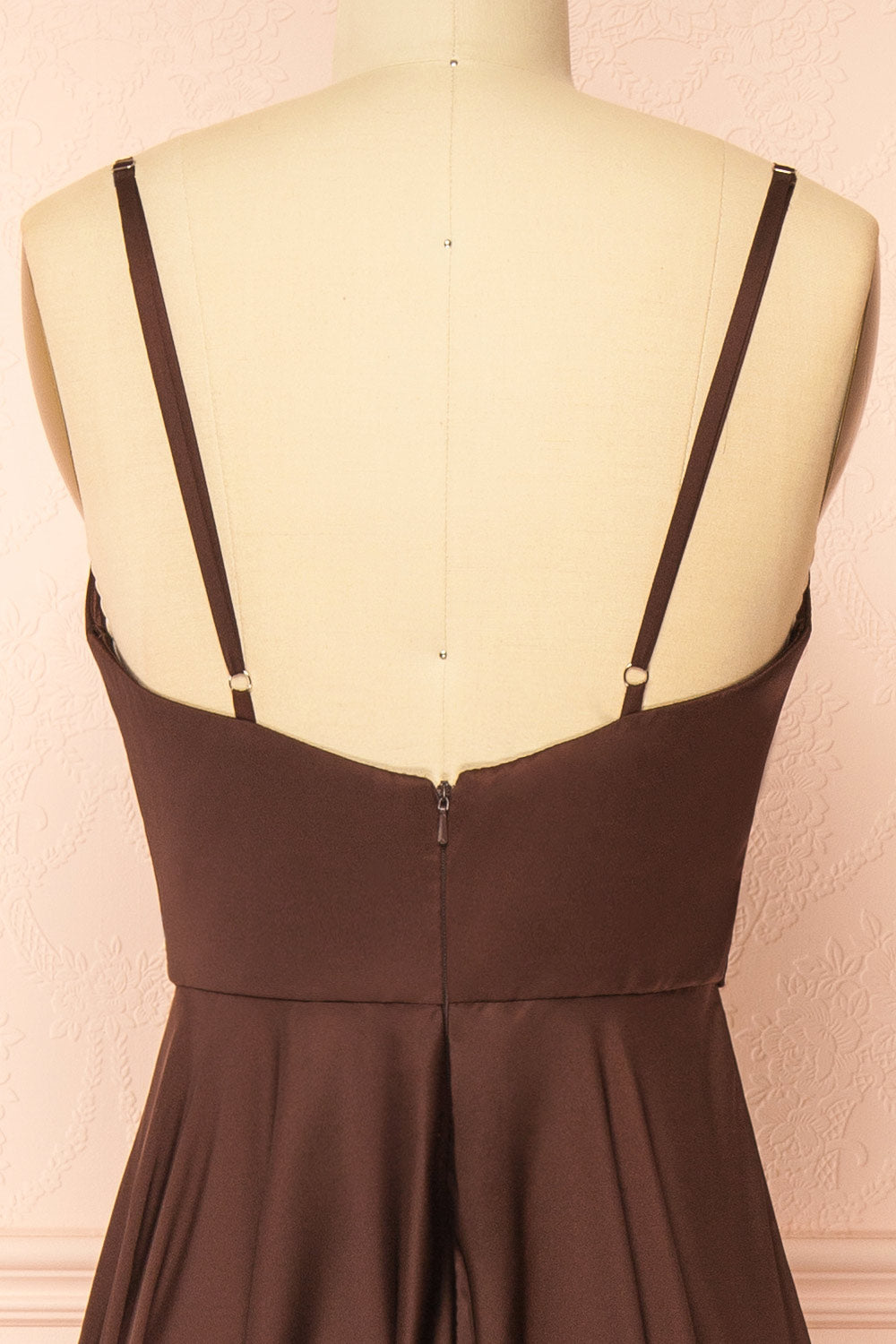 Lizza Brown Satin Maxi Dress with Slit | Boutique 1861 back