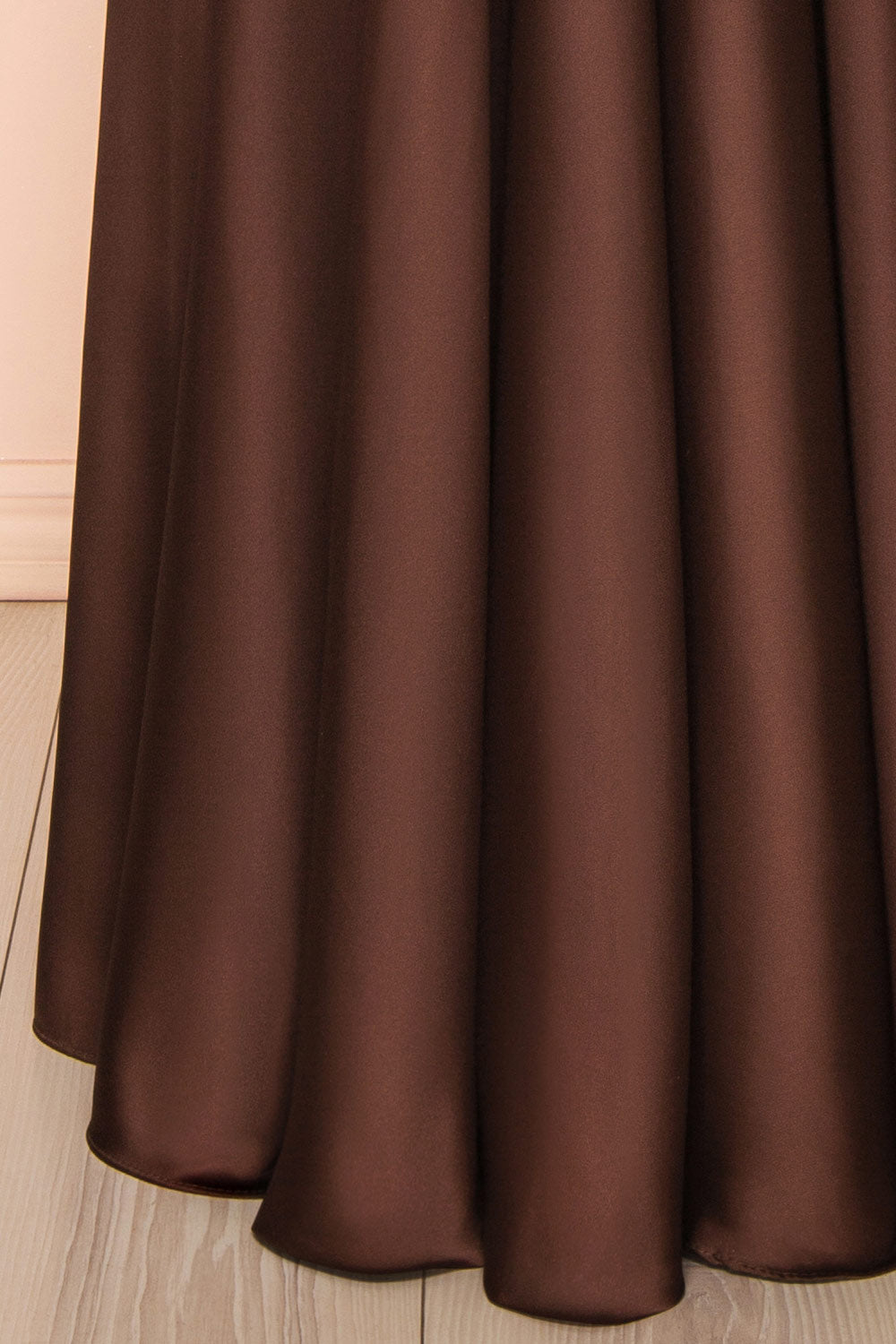 Lizza Brown Satin Maxi Dress with Slit | Boutique 1861 bottom