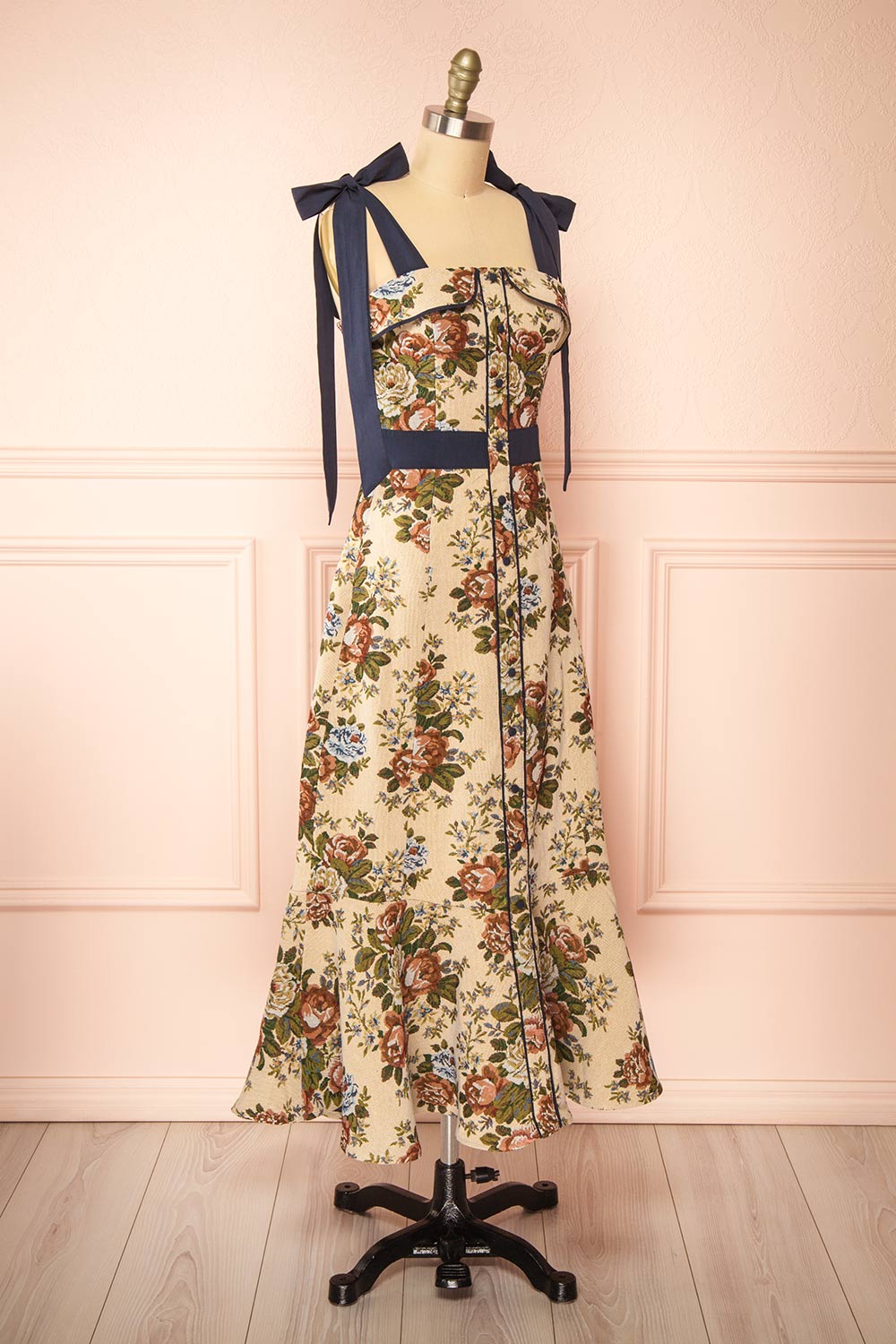 Lonnie Long Jacquard Dress w/ Tie Straps | Boutique 1861 side view