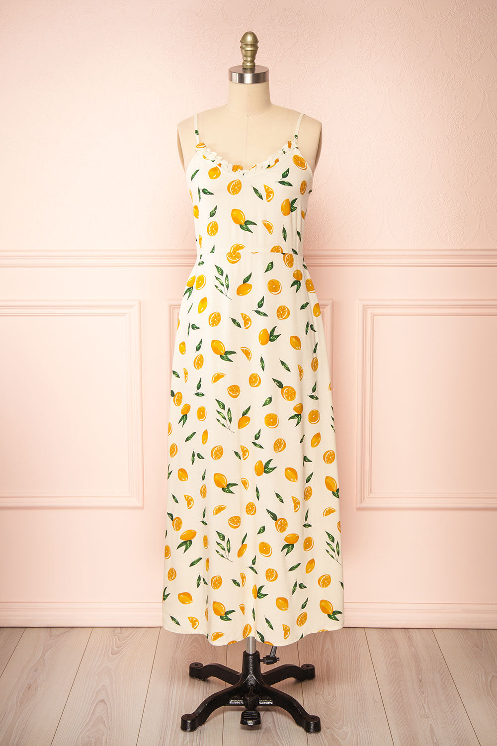 Loranda Beige Colourful Midi Dress w/ Ruffles | Boutique 1861