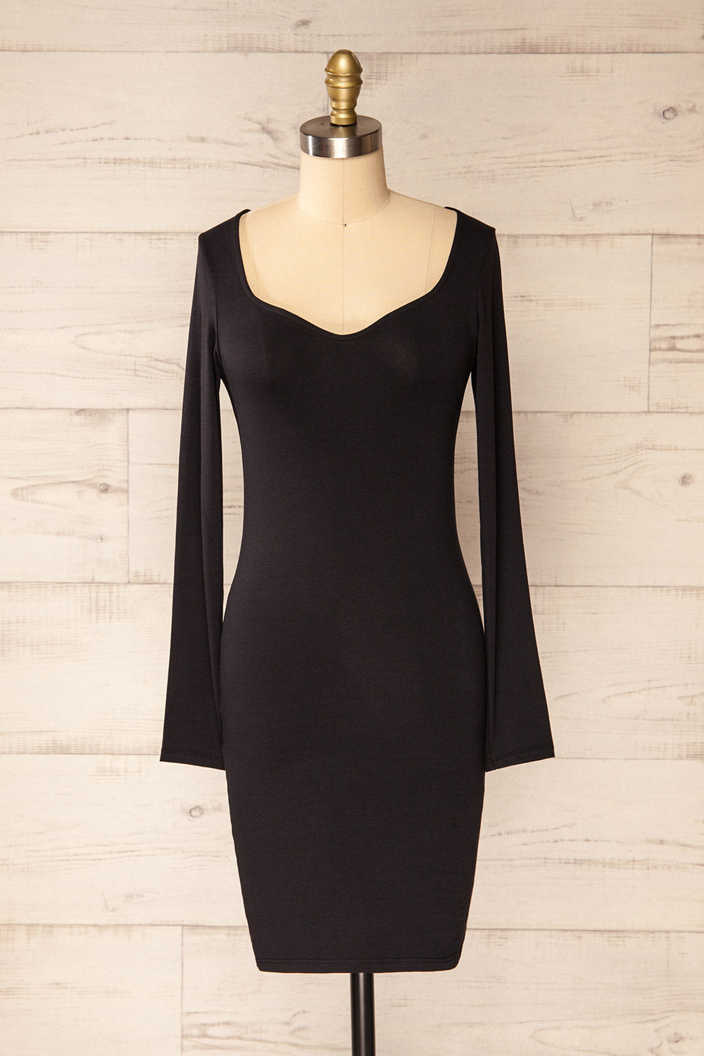 Lorient Black Long Sleeve Short Fitted Dress