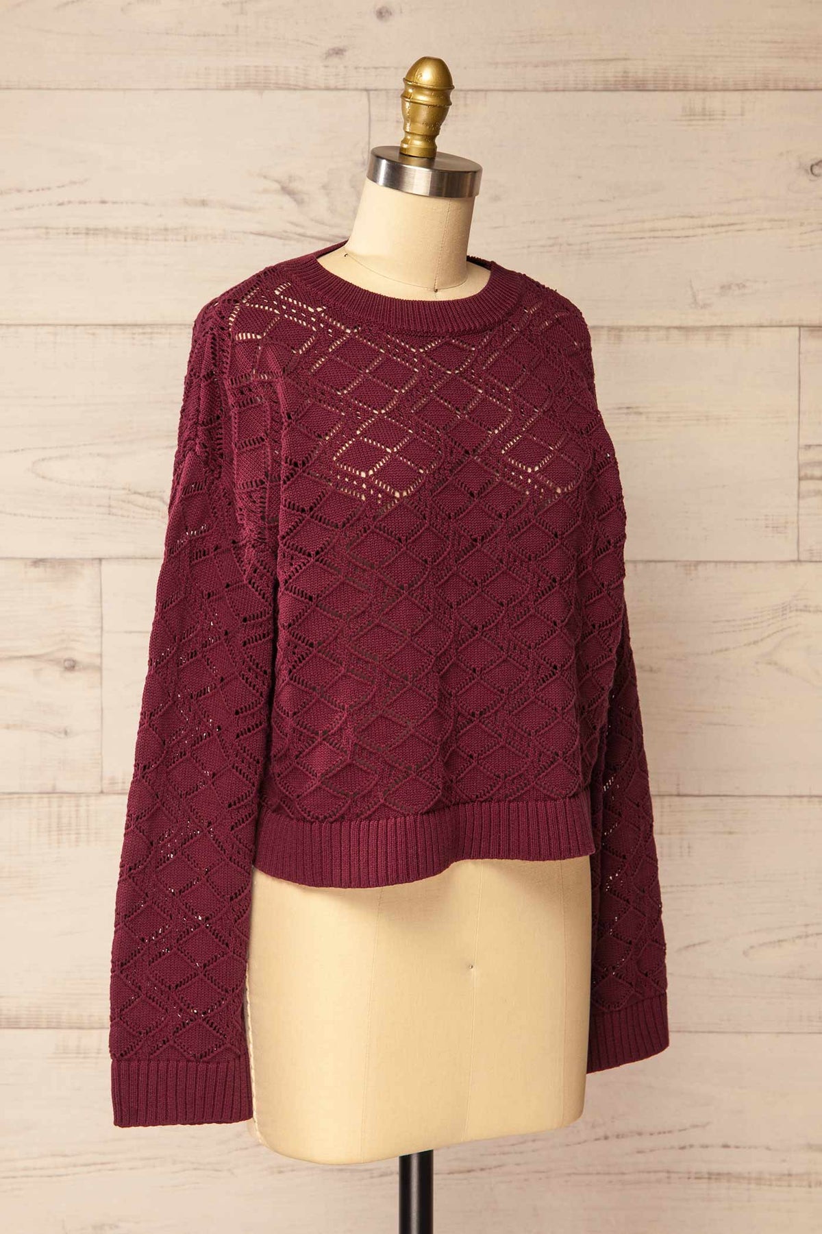 side view of Losal Burgundy Pointelle Sweater at La petite garçonne