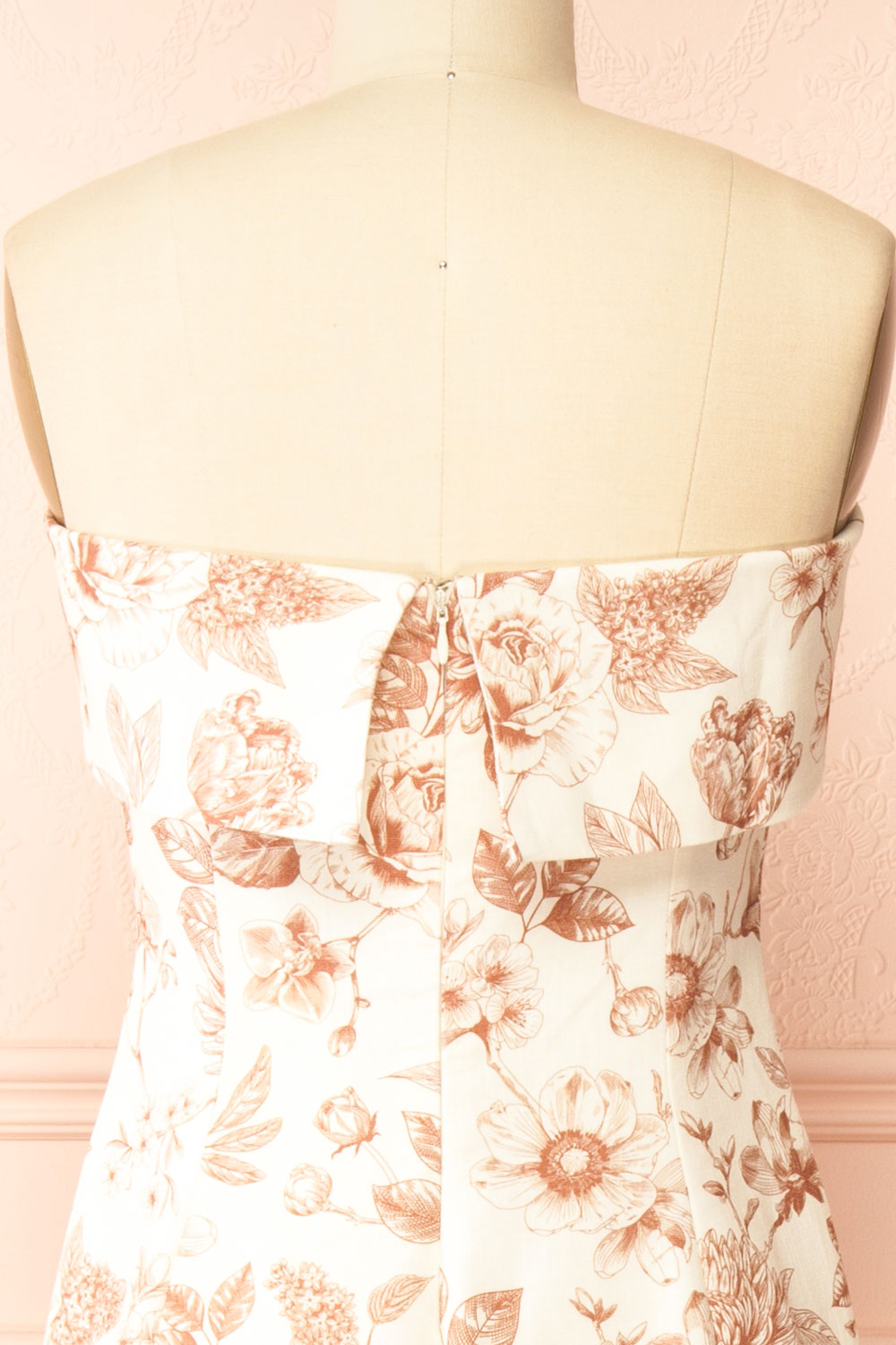 Louna Brown Strapless Floral Faux Linen Dress | Boutique 1861 back