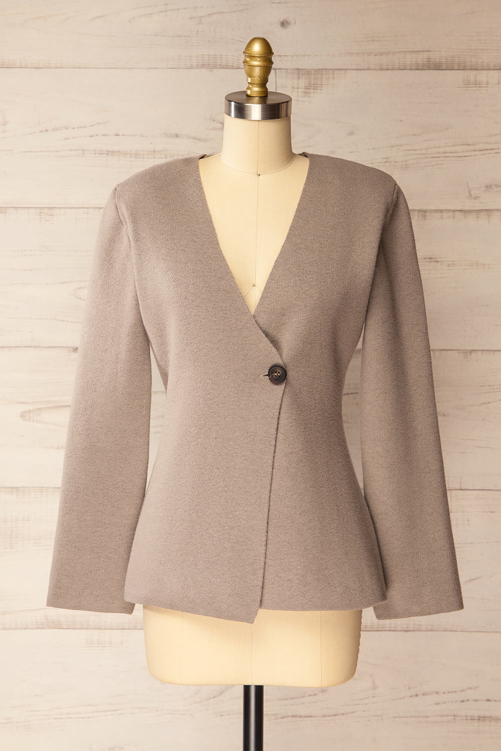 Louxor Taupe Knitted Flared Cardigan | La petite garçonne front view