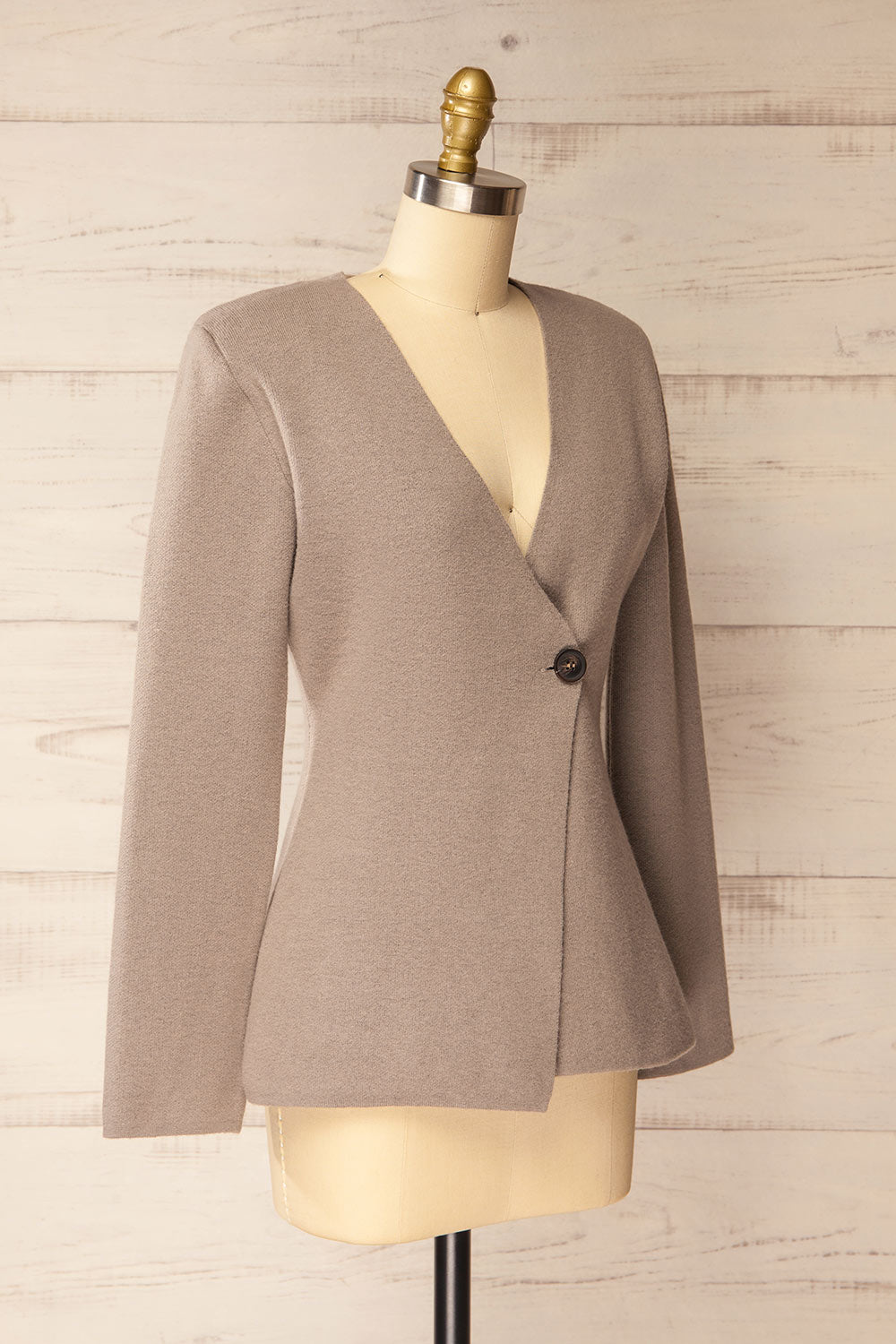 Louxor Taupe Knitted Flared Cardigan | La petite garçonne side view