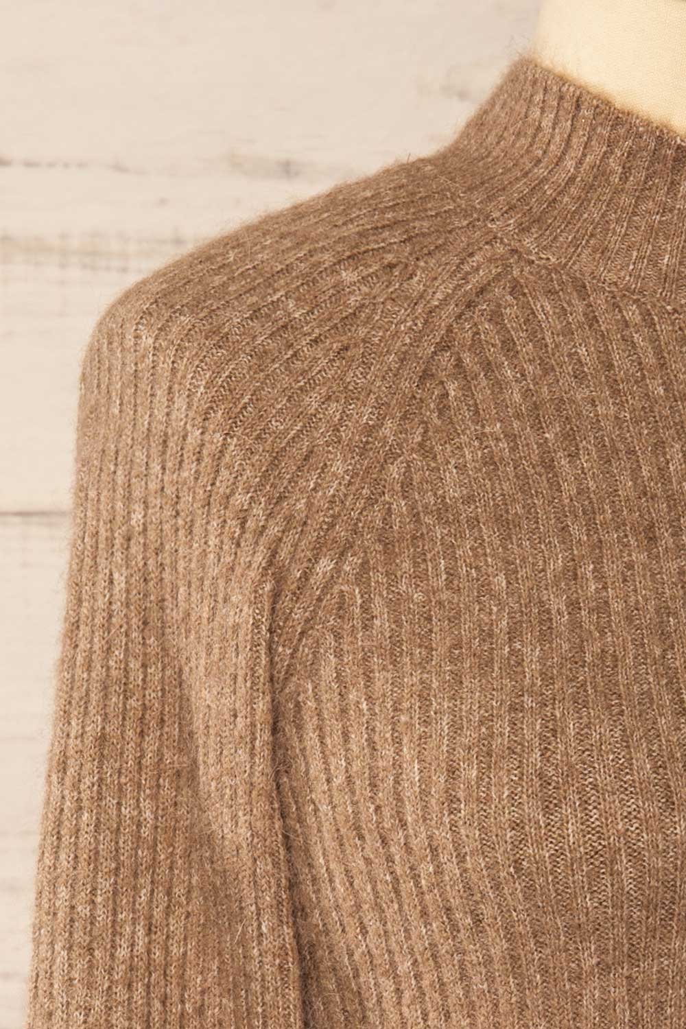 Luanda Taupe Long Ribbed Sweater | La petite garçonne side close-up
