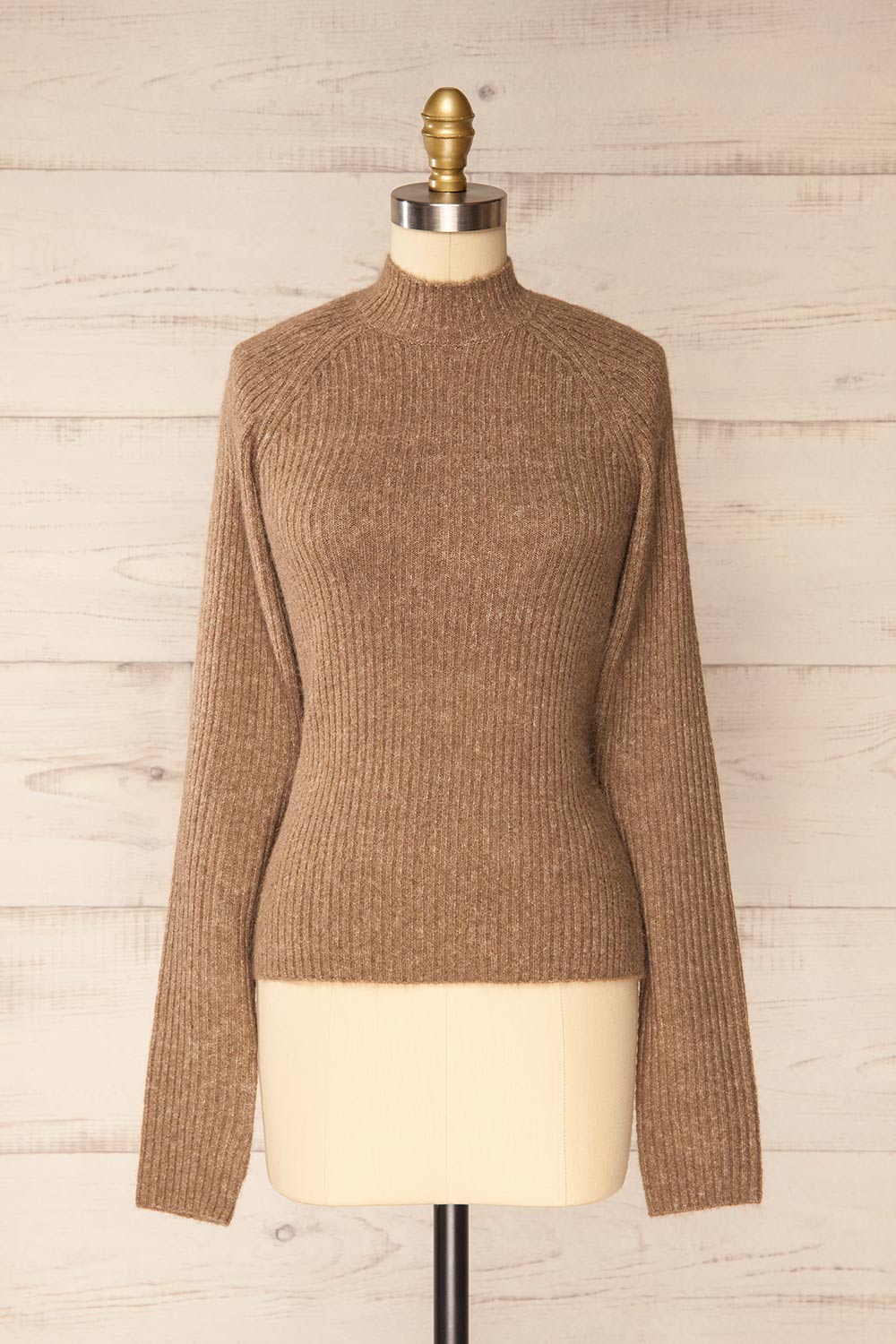 Luanda Taupe Long Ribbed Sweater | La petite garçonne front view