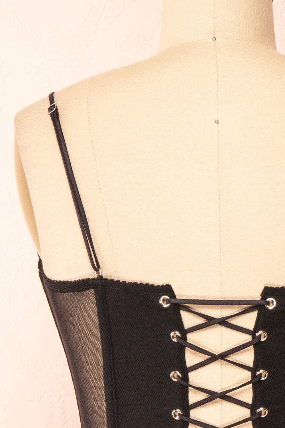 Lucie Cropped Black Lace Corset w/ Roses | Boutique 1861 back