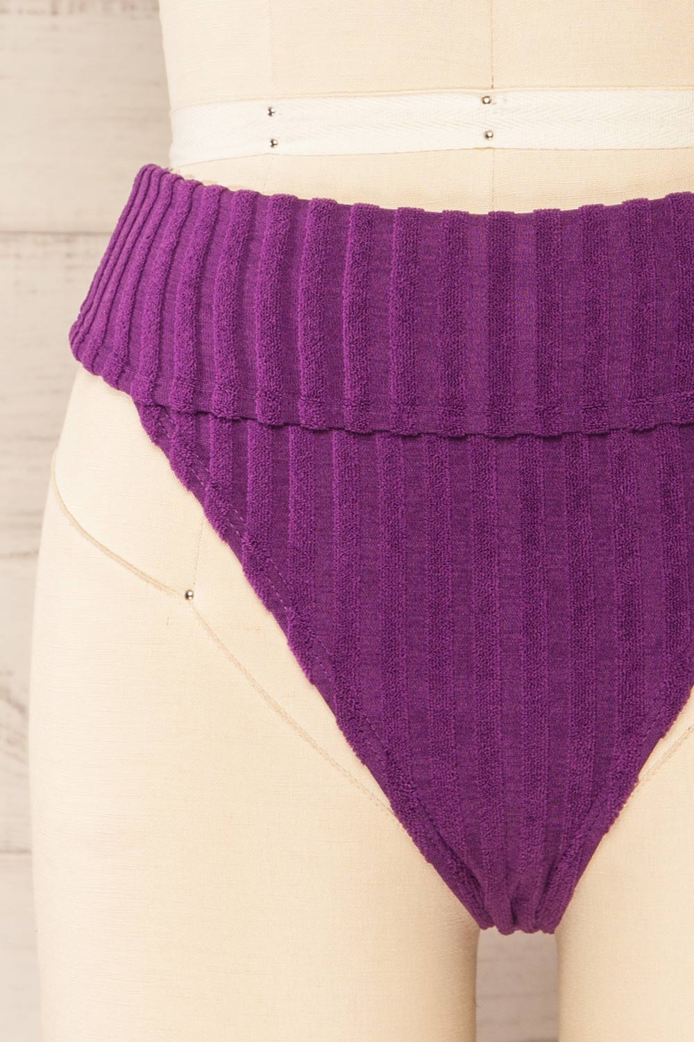 Luzalaka Purple Ribbed Bikini Bottom | La petite garçonne front close-up