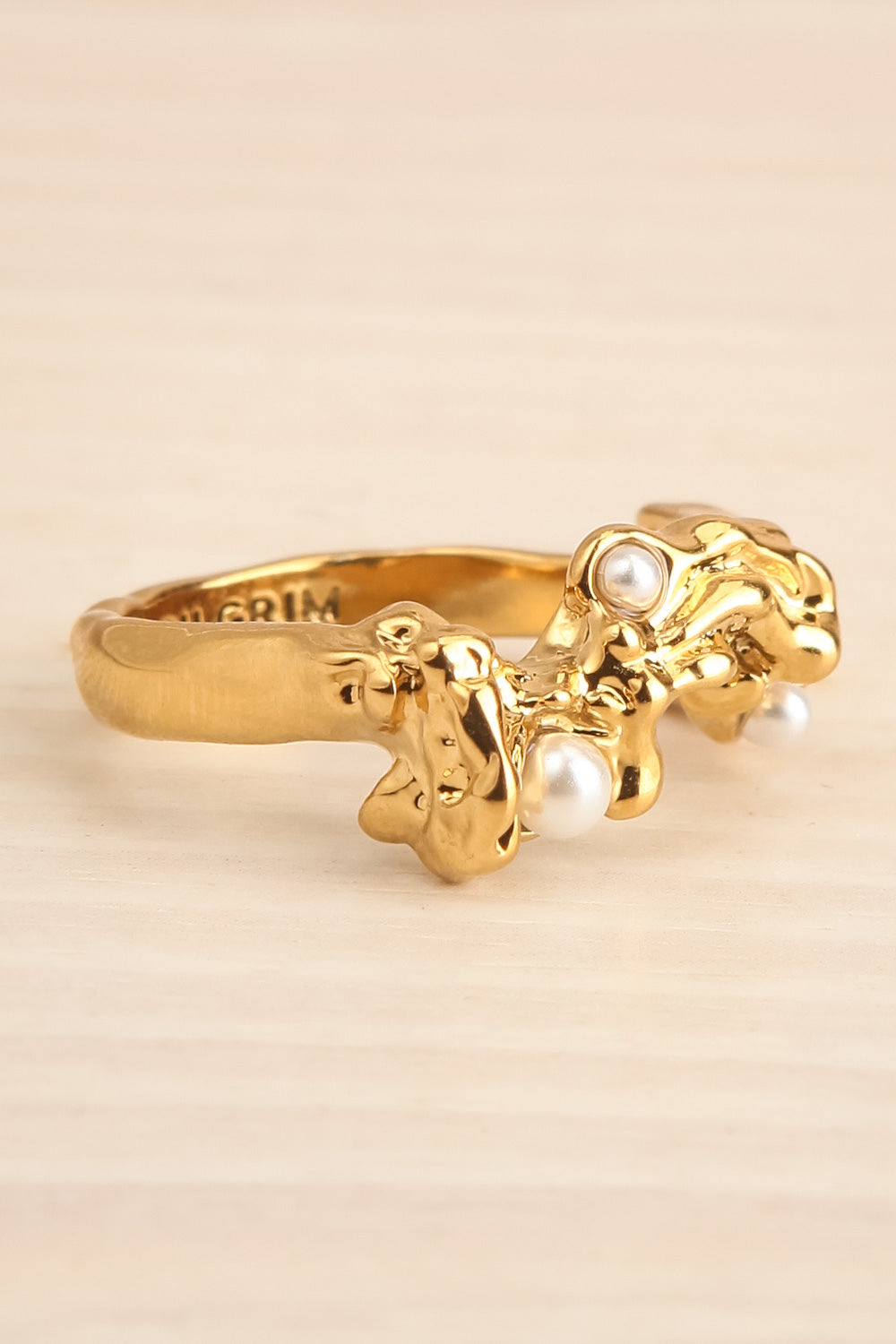 Luzenac Gold Organic Ring w/ Glass Beads | La petite garçonne side close-up
