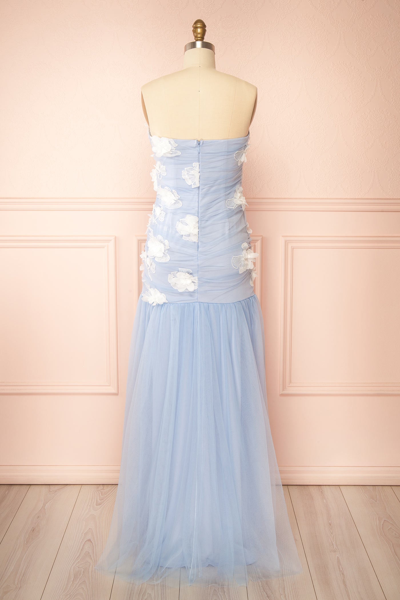 Lyrielle Blue Strapless Maxi Dress with Floral Appliques | Boutique 1861 back