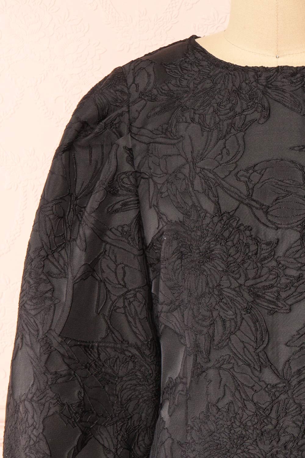 Lyrilla Short Loose Embroidered Black Dress | Boutique 1861 front close-up