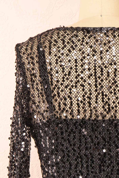 Lyrissa Black Short Mesh Sequin Dress | Boutique 1861 back