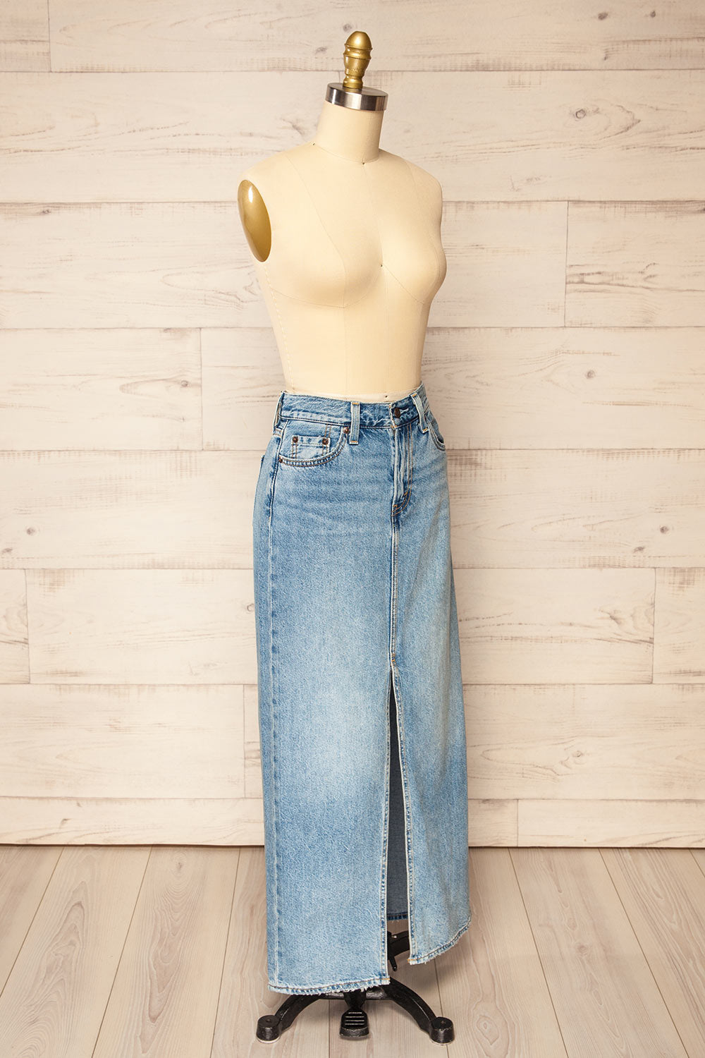 Lysander Maxi Blue Denim Skirt | La petite garçonne side view