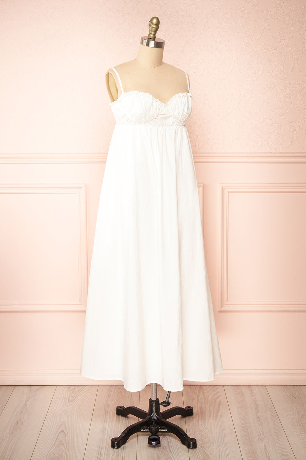 Lyssa White Midi Dress w/ Empire Waist | Boutique 1861  side view 
