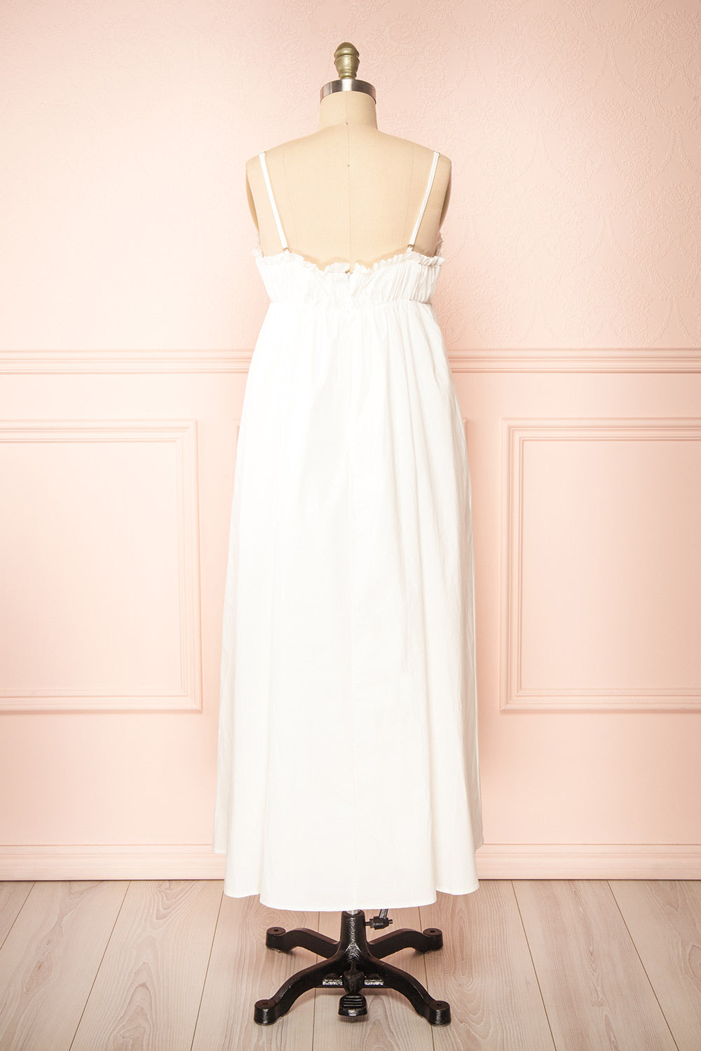 Lyssa White Midi Dress w/ Empire Waist | Boutique 1861 back view