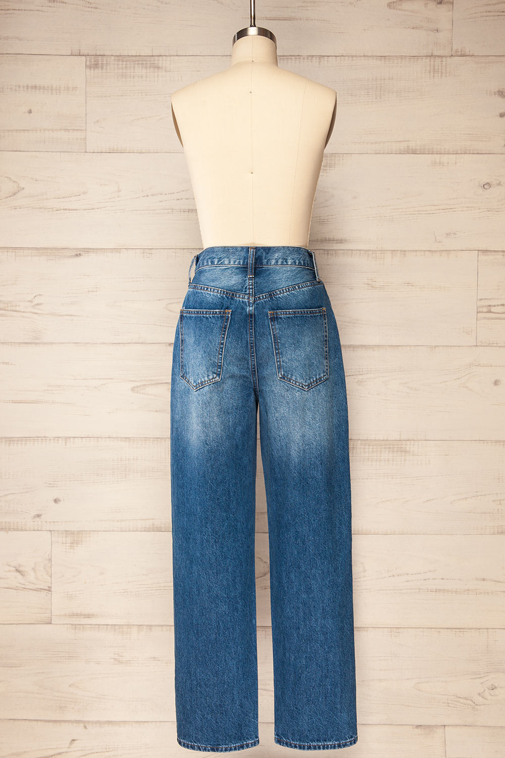 Macau Medium Wash Crossover High-Waisted Jeans | La petite garçonne back view