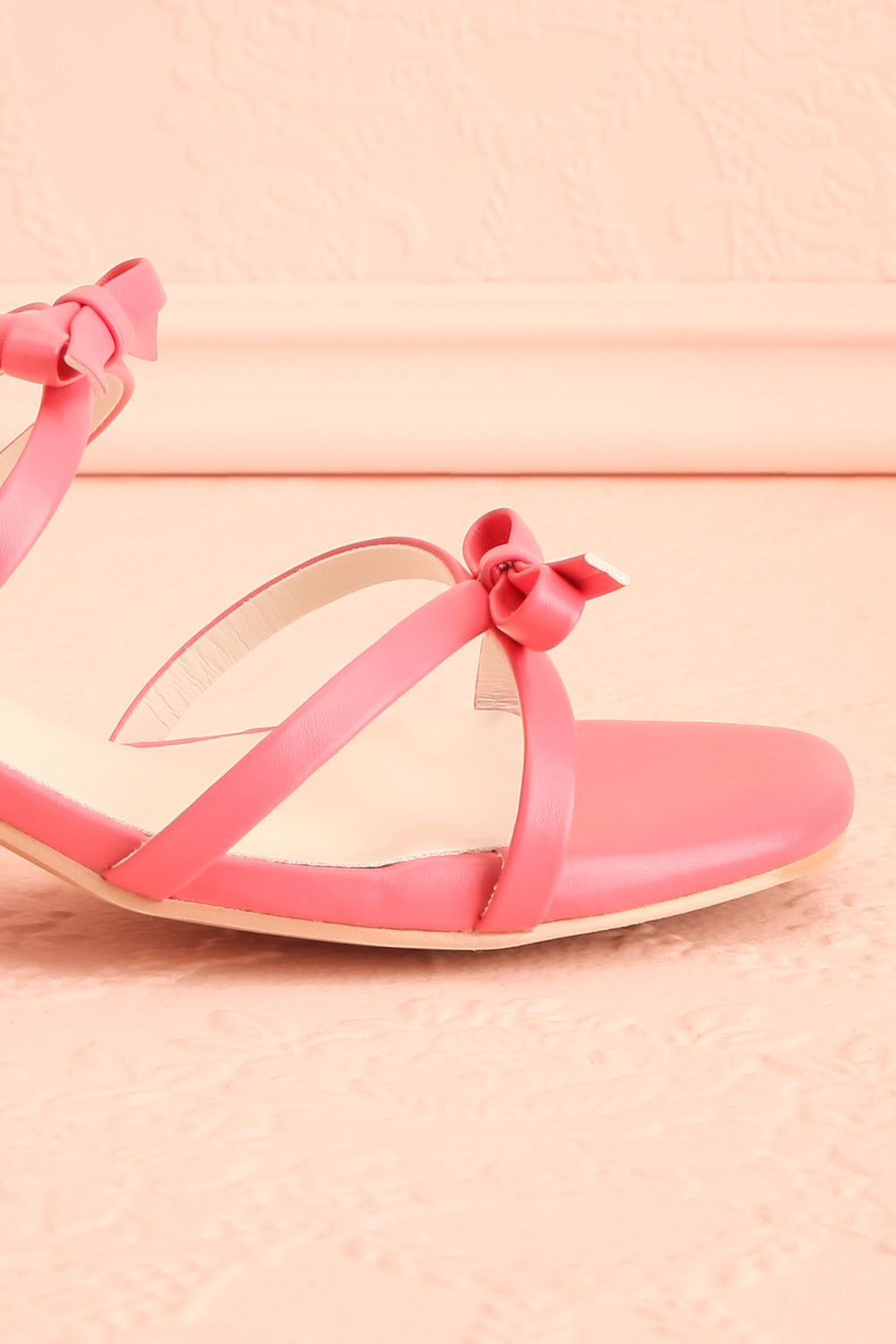 Macy Pink Heeled Sandals w/ Bows | Maison garçonne front side close-up