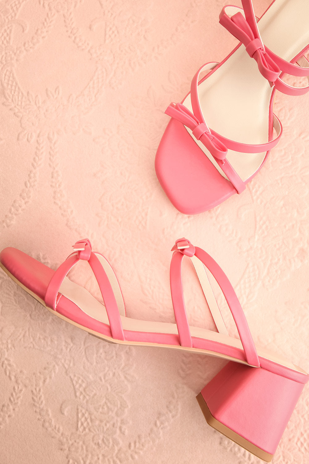 Macy Pink Heeled Sandals w/ Bows | Maison garçonne flat view