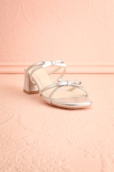 Macy Silver Heeled Sandals w/ Bows | Maison garçonne front view