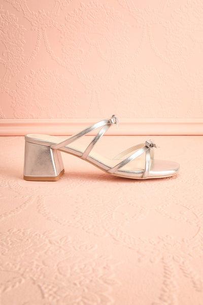 Macy Silver Heeled Sandals w/ Bows | Maison garçonne side view