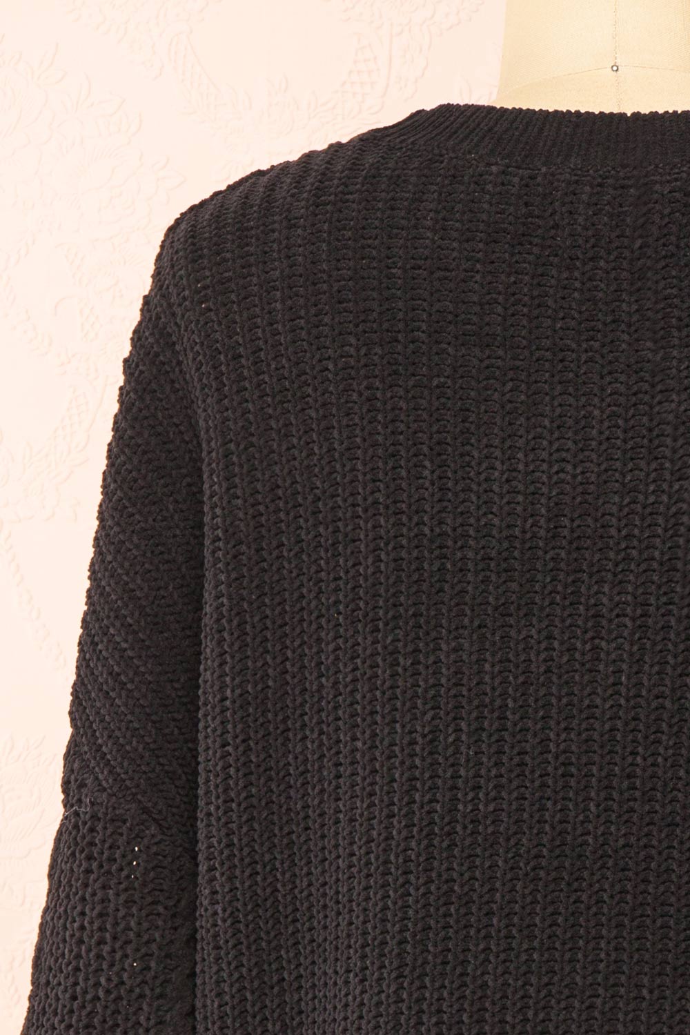 Madeleine Black Cropped Cable Knit Sweater | Boutique 1861 back close-up