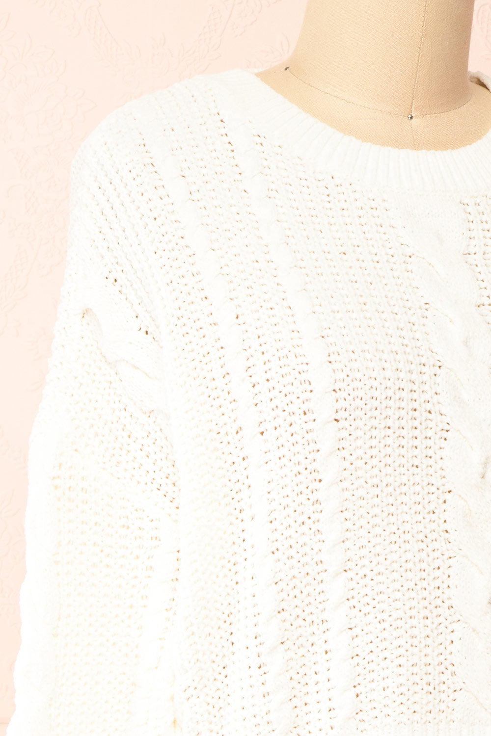 Madeleine Ivory Cropped Cable Knit Sweater | Boutique 1861 side close-up