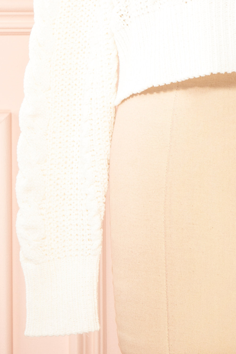 Madeleine Ivory Cropped Cable Knit Sweater | Boutique 1861 sleeve