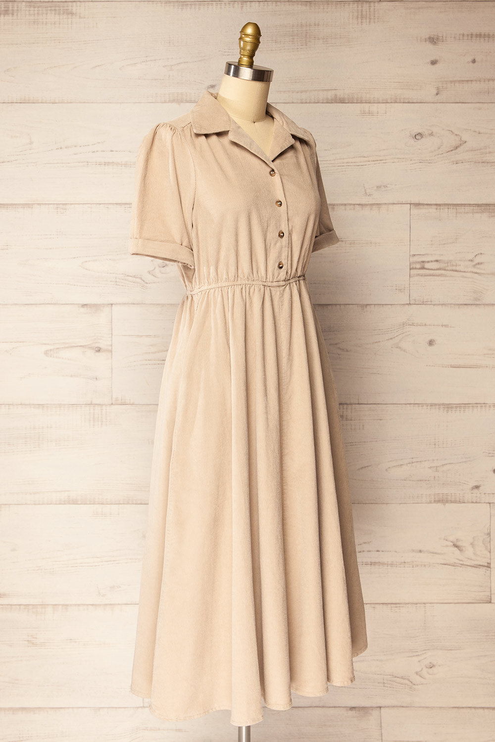 Madera Beige Corduroy Midi Dress | La petite garçonne side
