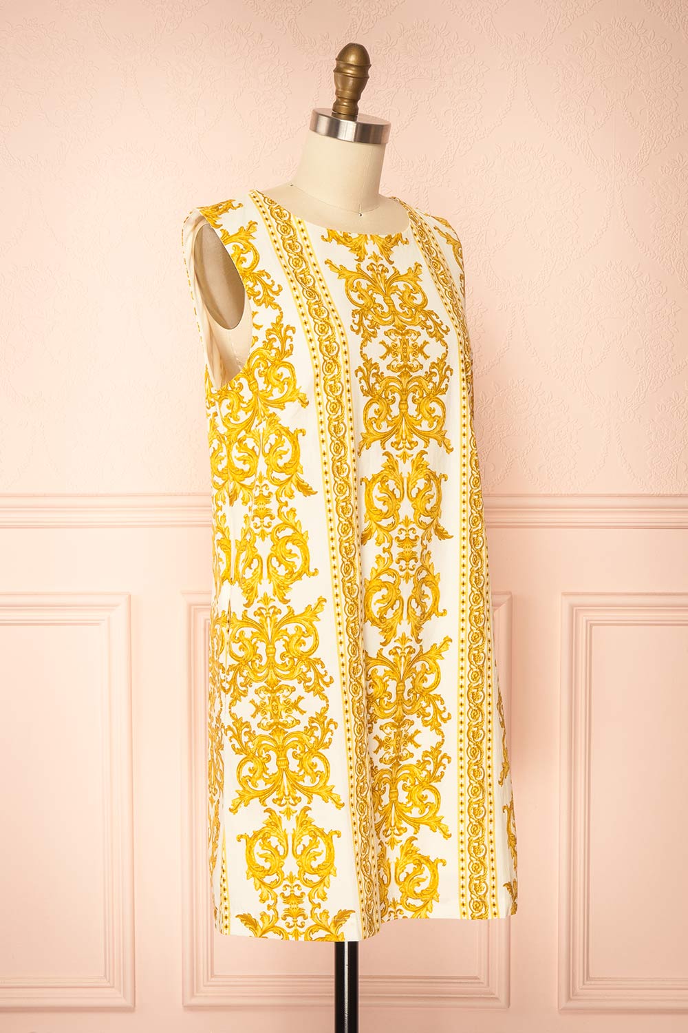 Madge Short Straight Dress with Baroque Print | Boutique 1861 side view