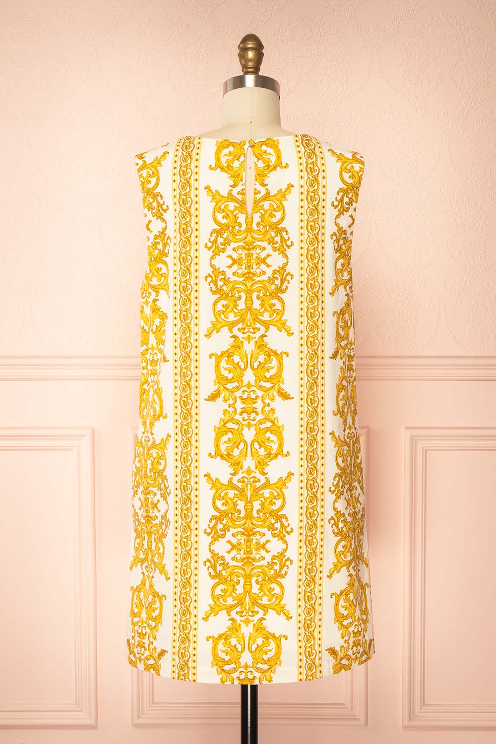 Madge Short Straight Dress with Baroque Print | Boutique 1861 back view