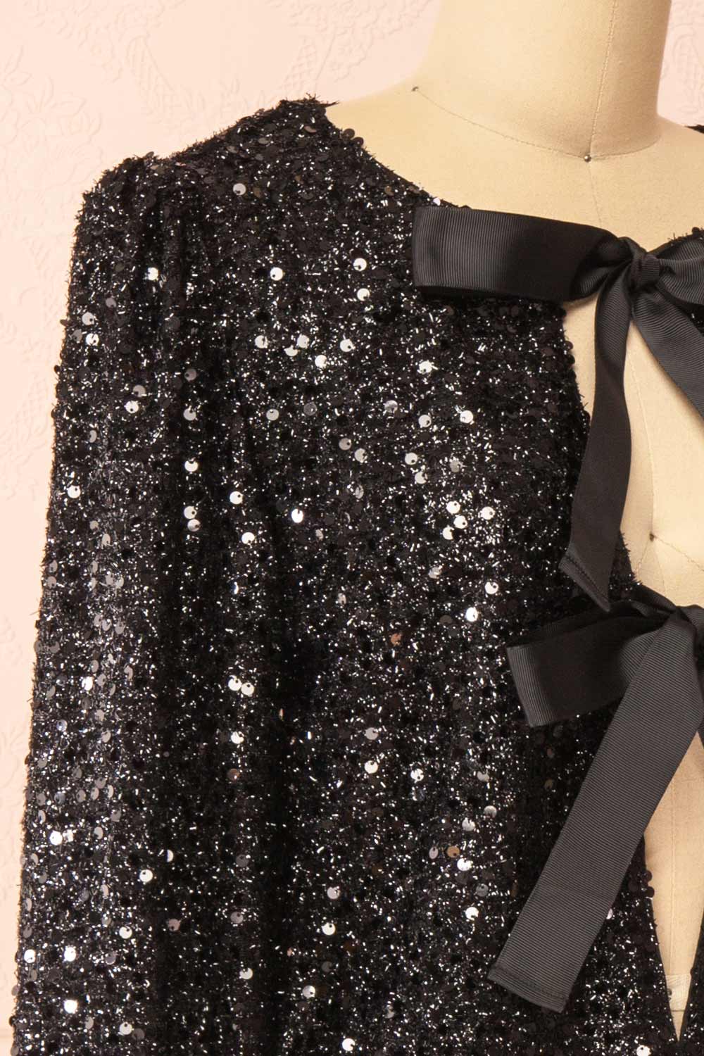 Maeline Black Sequins Cardigan w/ Bows | Boutique 1861 side