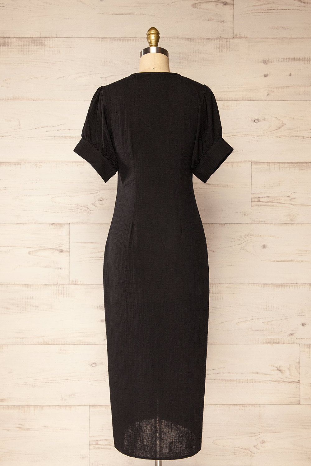 Maelle Black Midi Shirt Dress w/ Tied Neckline | La petite garçonne back view