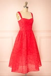 Maeva Red Midi Dress w/ Floral Embroidery | Boutique 1861 side view