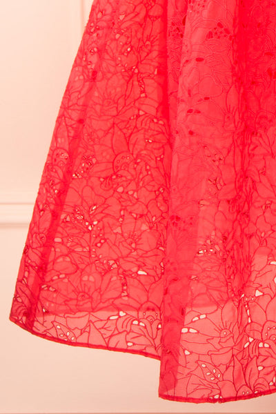 Maeva Red Midi Dress w/ Floral Embroidery | Boutique 1861 bottom