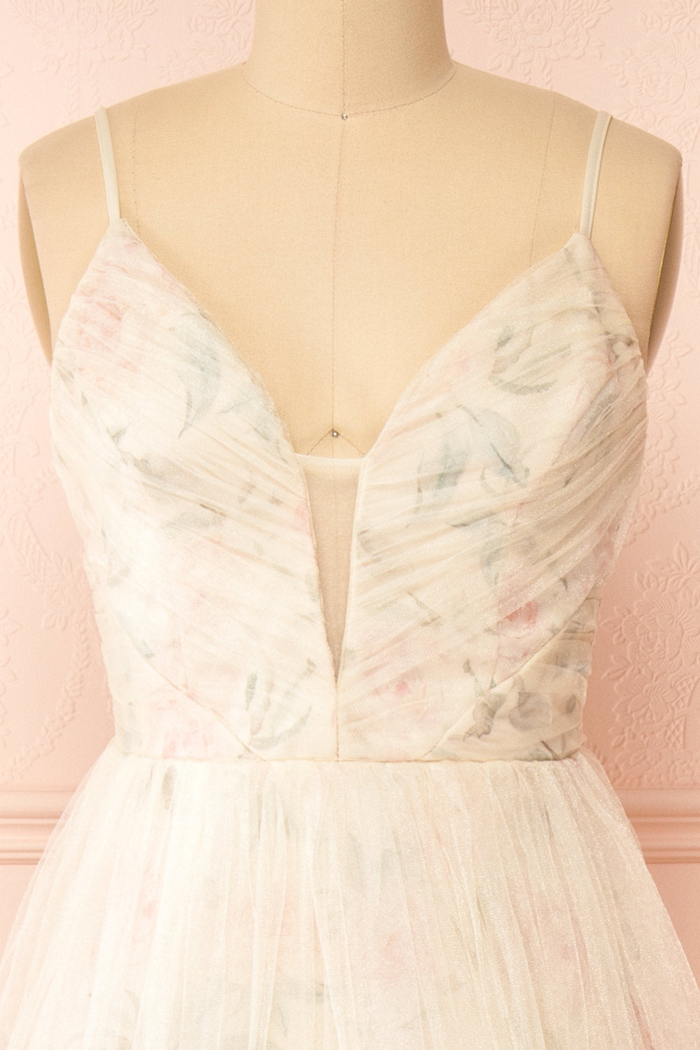 Majah Beige Maxi Floral Tulle Dress | Boutique 1861 front