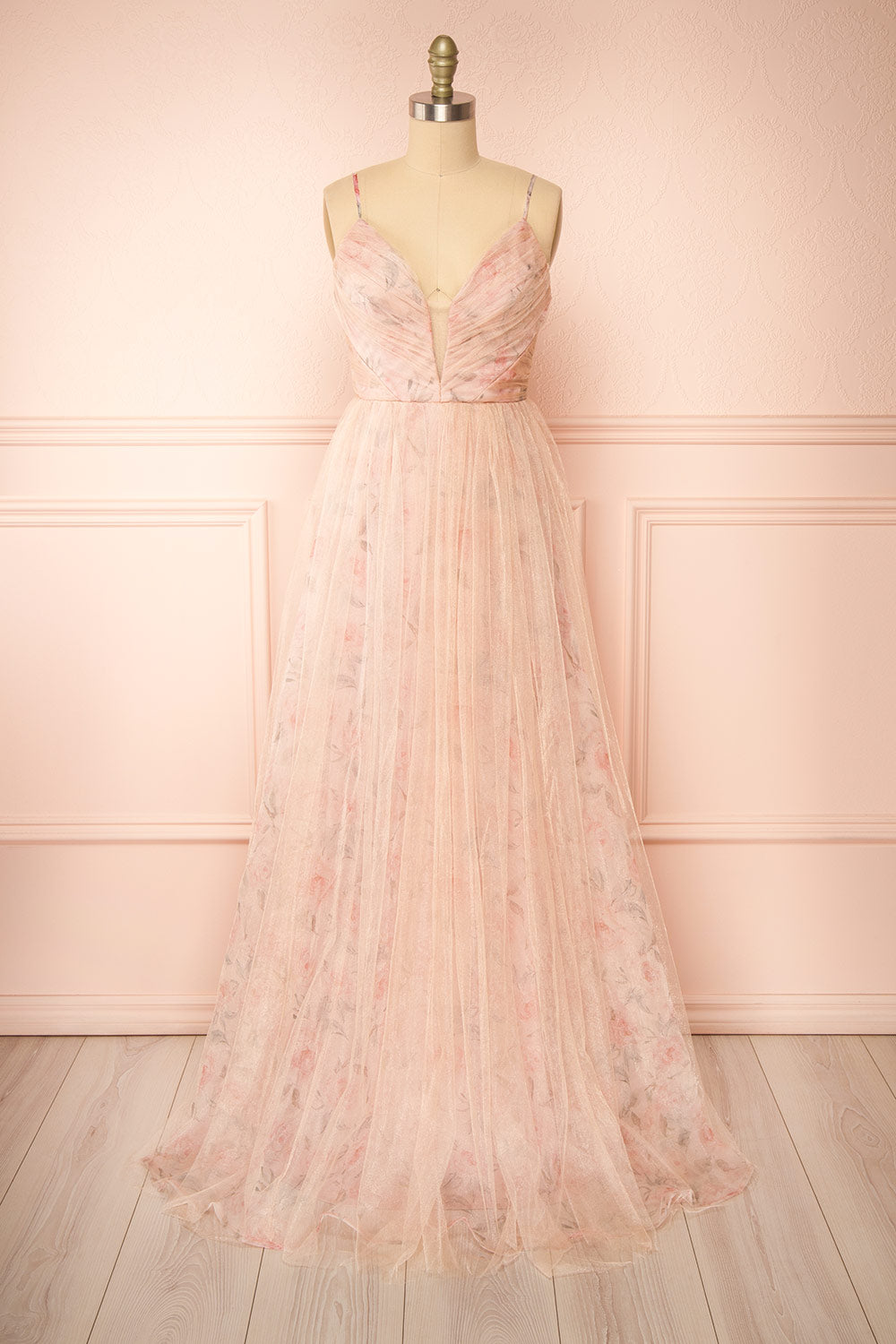 Majah Blush Maxi Floral Tulle Dress | Boutique 1861 front view