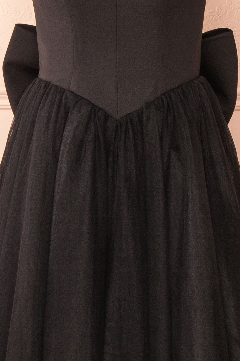 Makoto Black Maxi Strapless A-Line Dress | Boutique 1861 front view close up