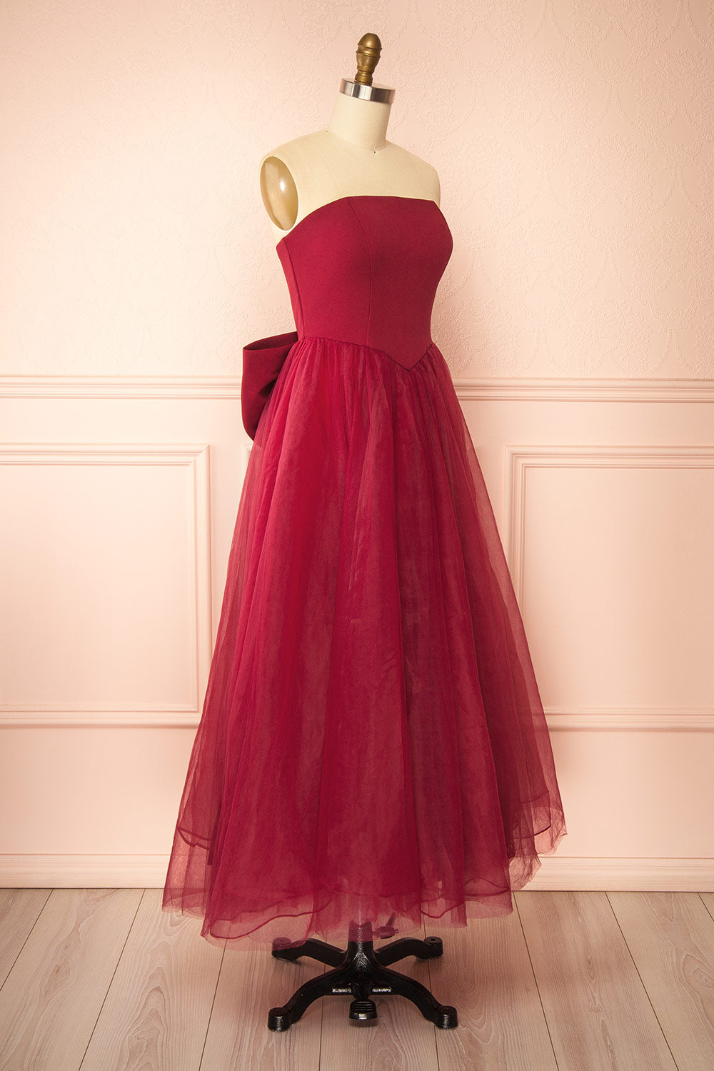 Makoto Burgundy Maxi Strapless A-Line Dress | Boutique 1861 side view