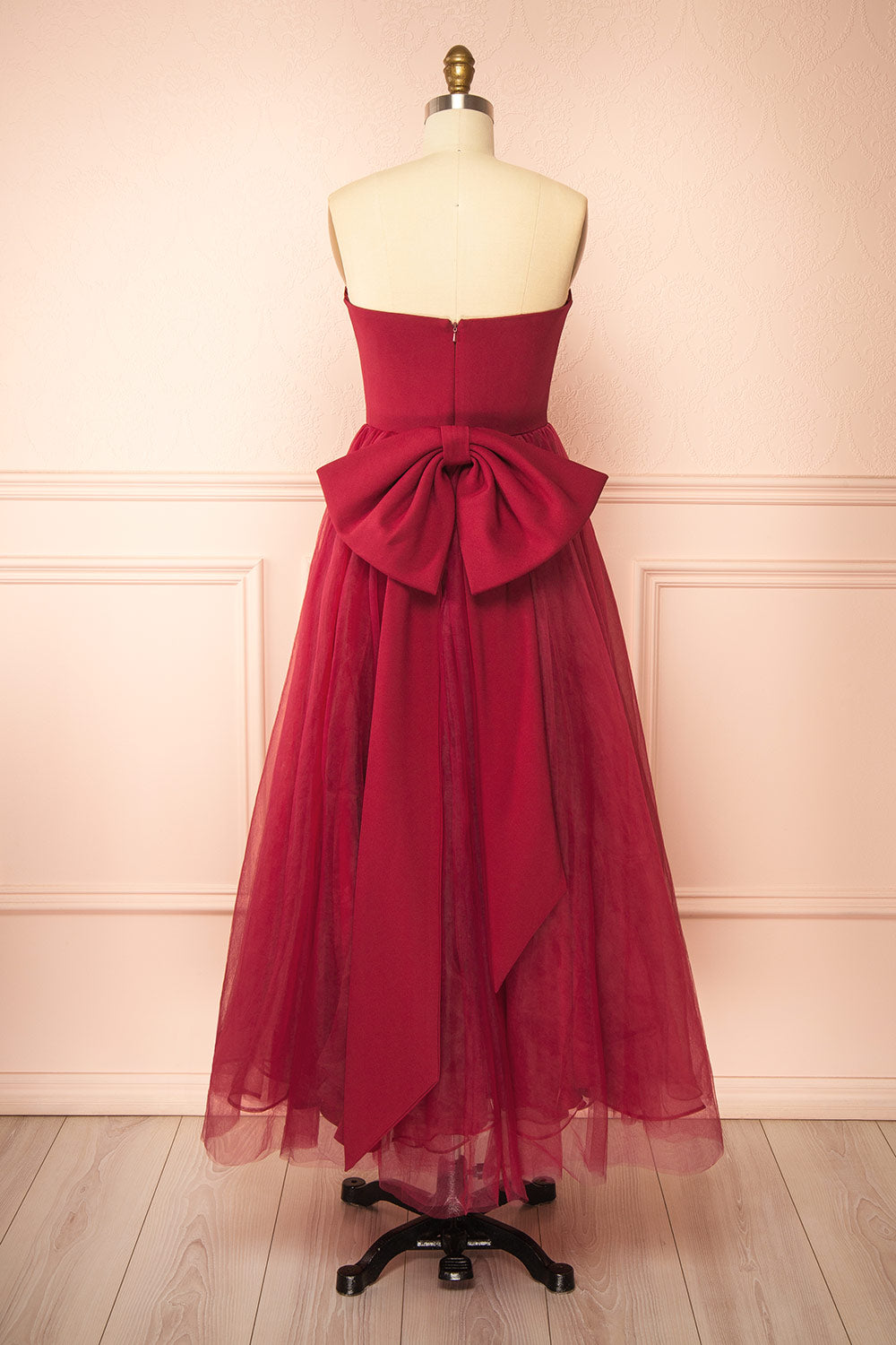 Makoto Burgundy Maxi Strapless A-Line Dress | Boutique 1861 back view