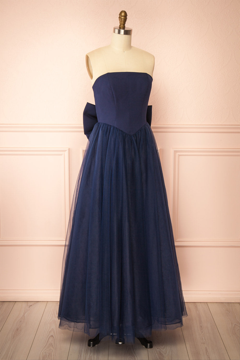 Makoto Navy Maxi Strapless A-Line Dress | Boutique 1861 side