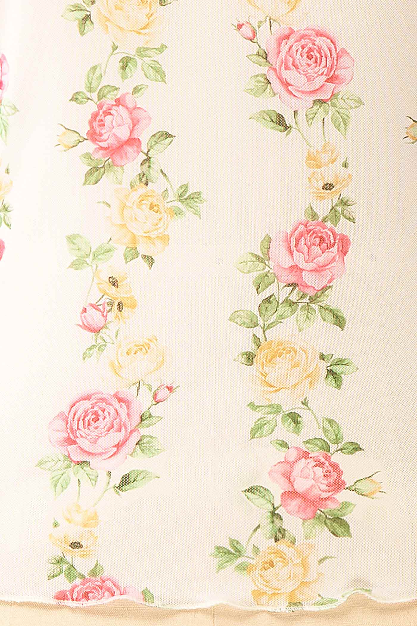 Malala | White Floral Sheer Mesh Mock Neck Top