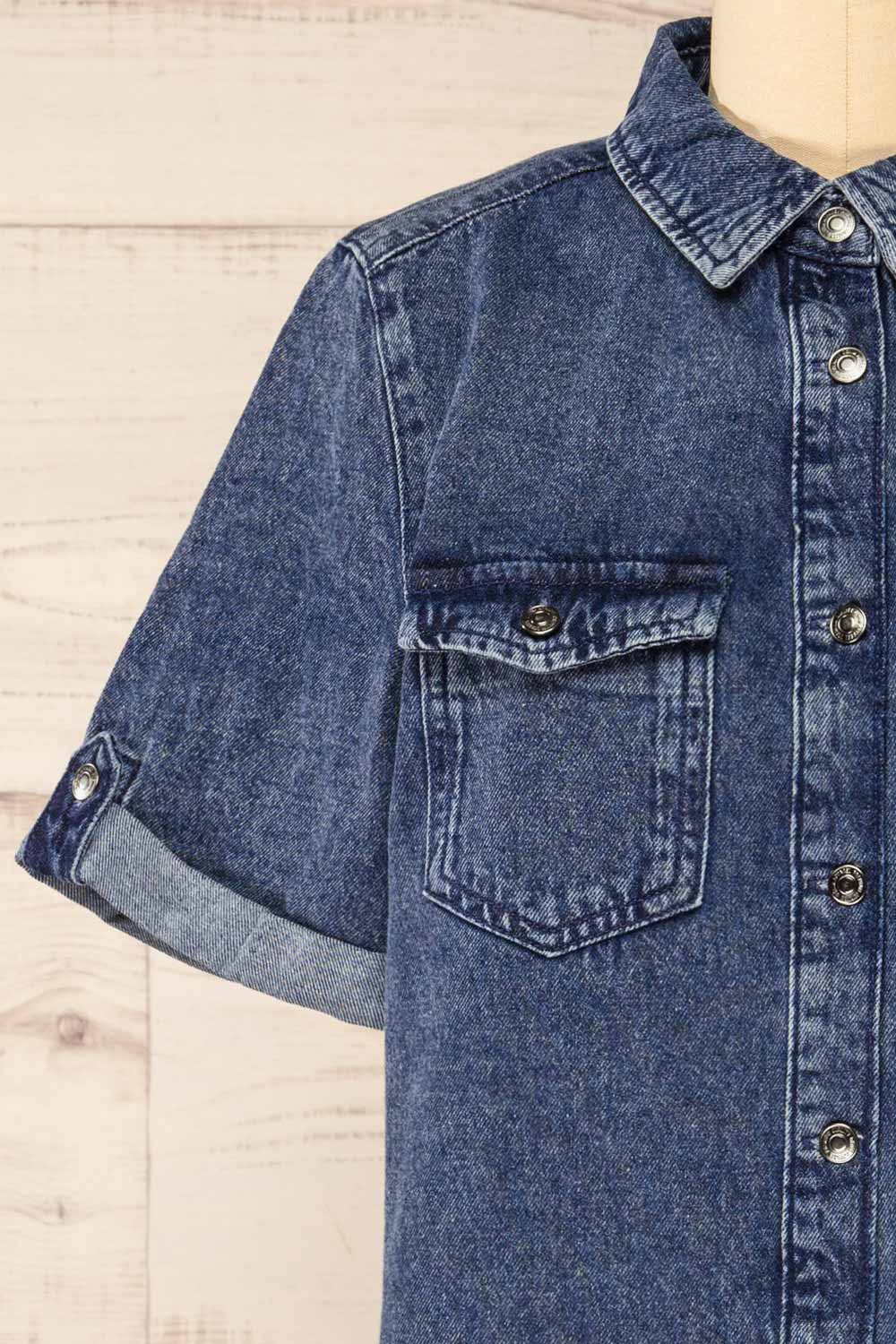 Malda Short Blue Denim Shirt Dress with Pockets | La petite garçonne front