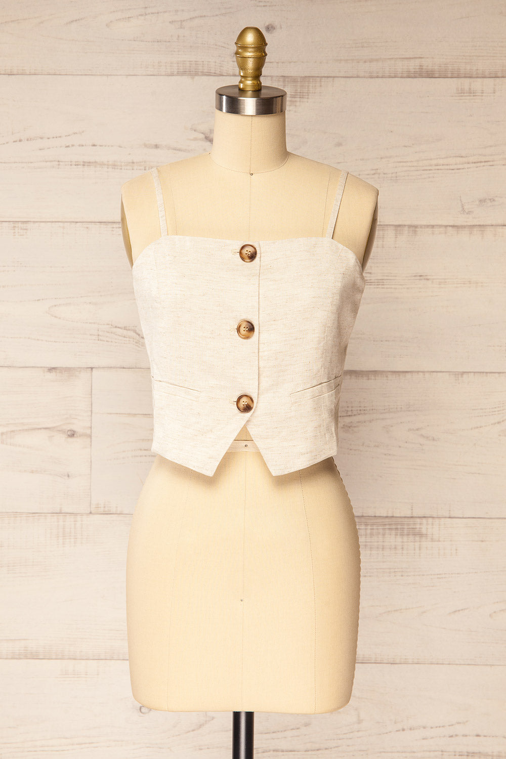 Malekhu Beige Cropped Vest Top | La petite garçonne front view