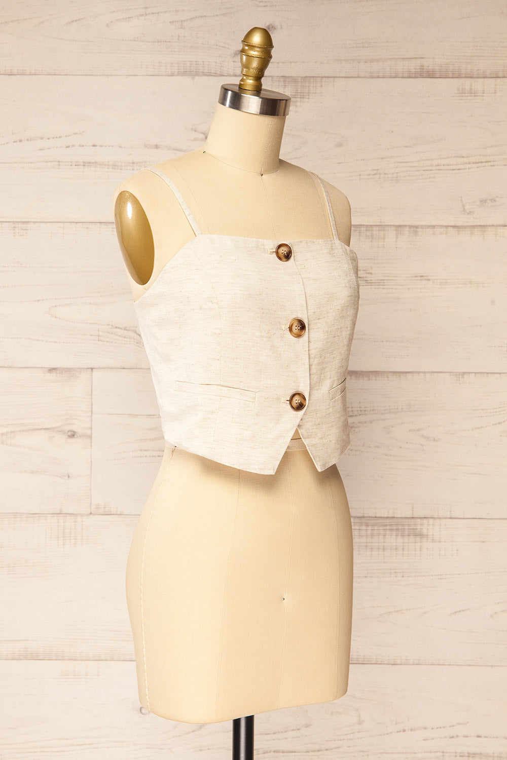 Malekhu Beige Cropped Vest Top | La petite garçonne side view