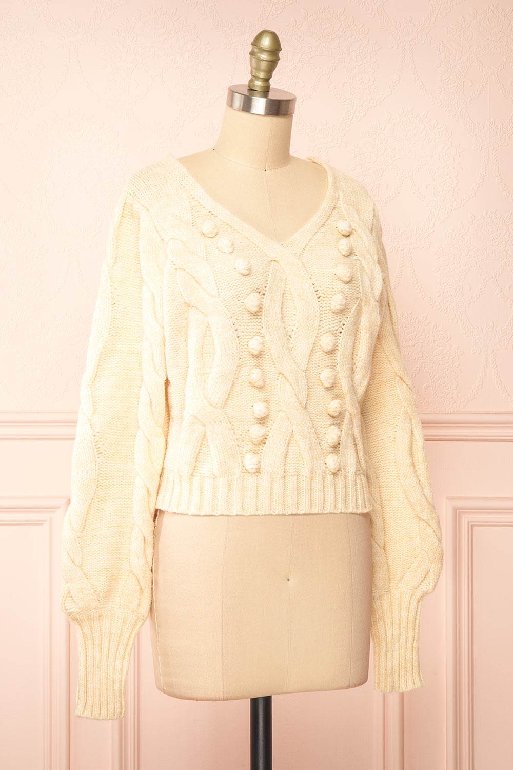 Maloune Beige Sweater w/ Pompoms | Boutique 1861 side view