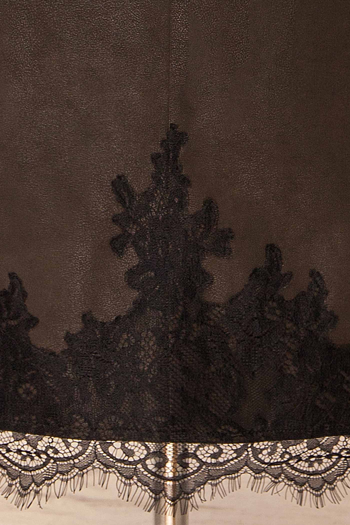 fabric view of Managua Brown Faux Leather Midi Skirt with Lace at La petite garçonne
